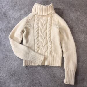 Cream Cable Knit Wool Turtleneck Sweater